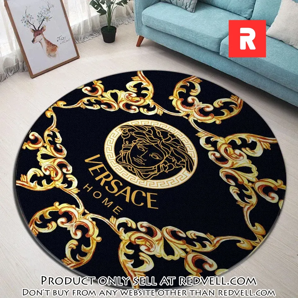 Versace medusa golden pattern black luxury brand fashion round rug carpet home decor special gift ldg rv4516987